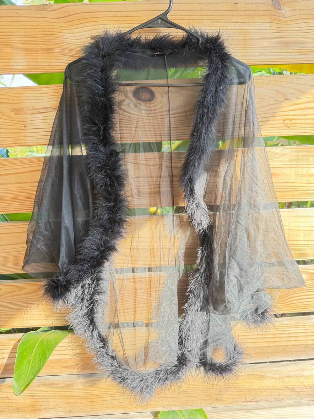 Frederick's of Hollywood Black Sheer Feather Trim Wrap